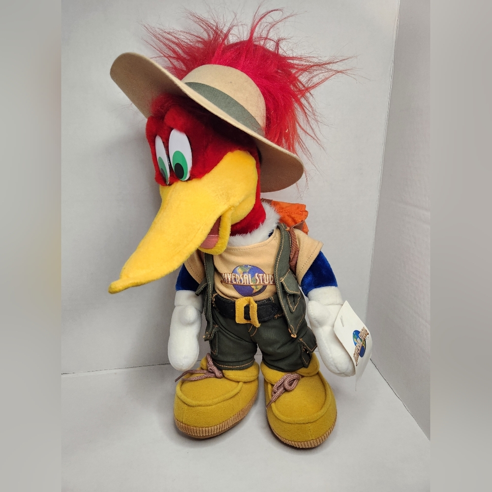 Vintage Rare 14” Woody Woodpecker Safari Plush Toy Universal Studios 1999